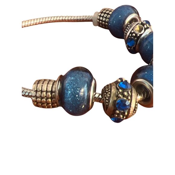 Khloelle Charm Bracelet Silver Tone Blue Glitter Add Bead Adj 7.5" + 2" Jewelry - Picture 3 of 5